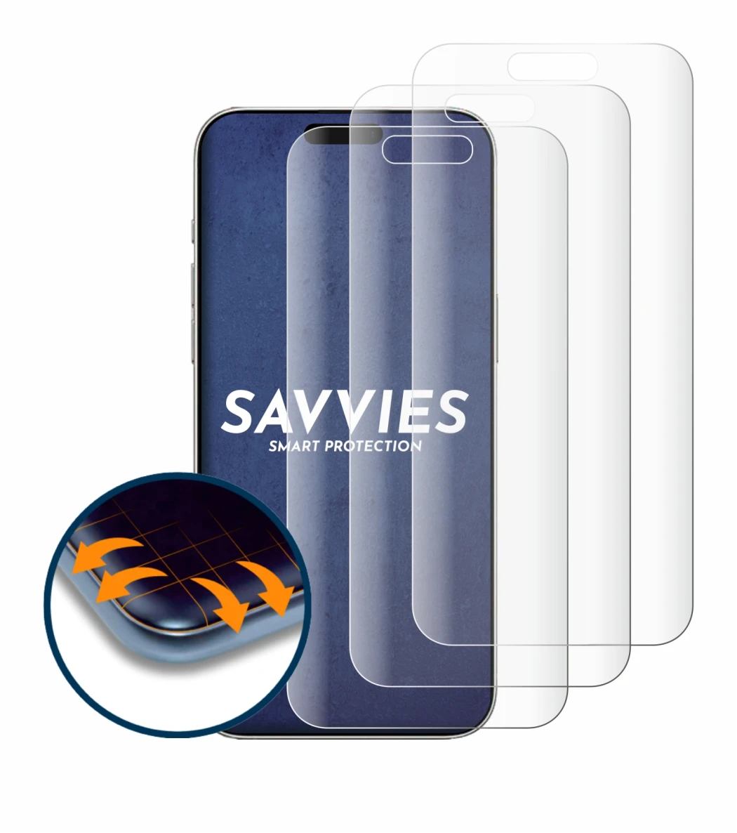 Image of the device Apple iPhone 16 with a wide variety of screen protectors.