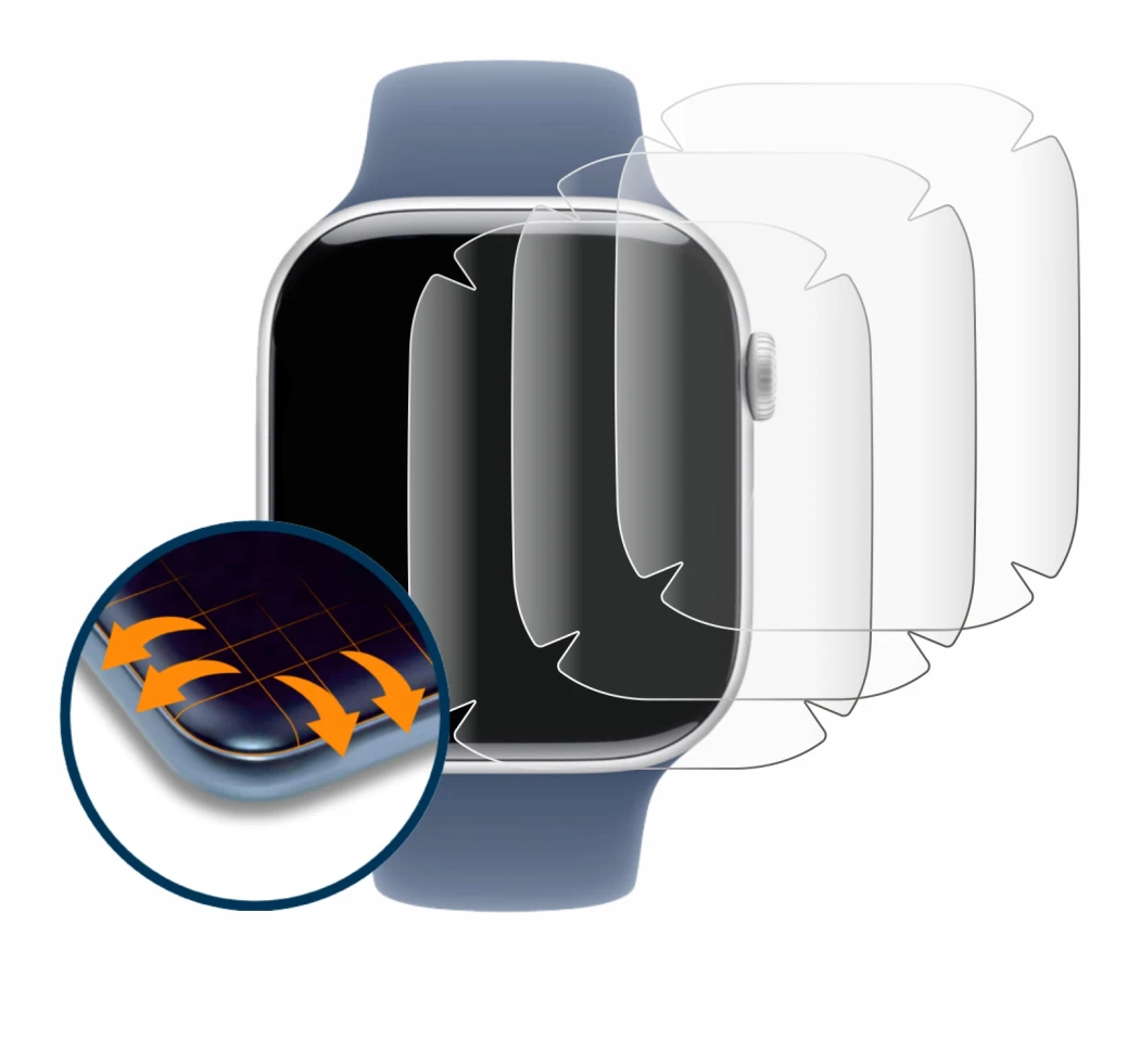 Image of the device Apple Watch Series 10 (46 mm) with a wide variety of screen protectors.