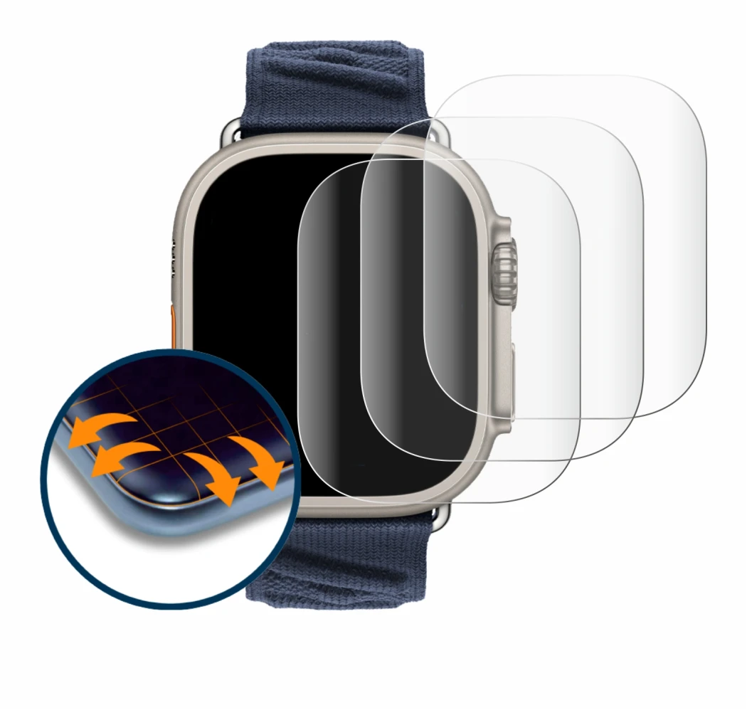 Image of the device Apple Watch Hermès Ultra 2 with a wide variety of screen protectors.