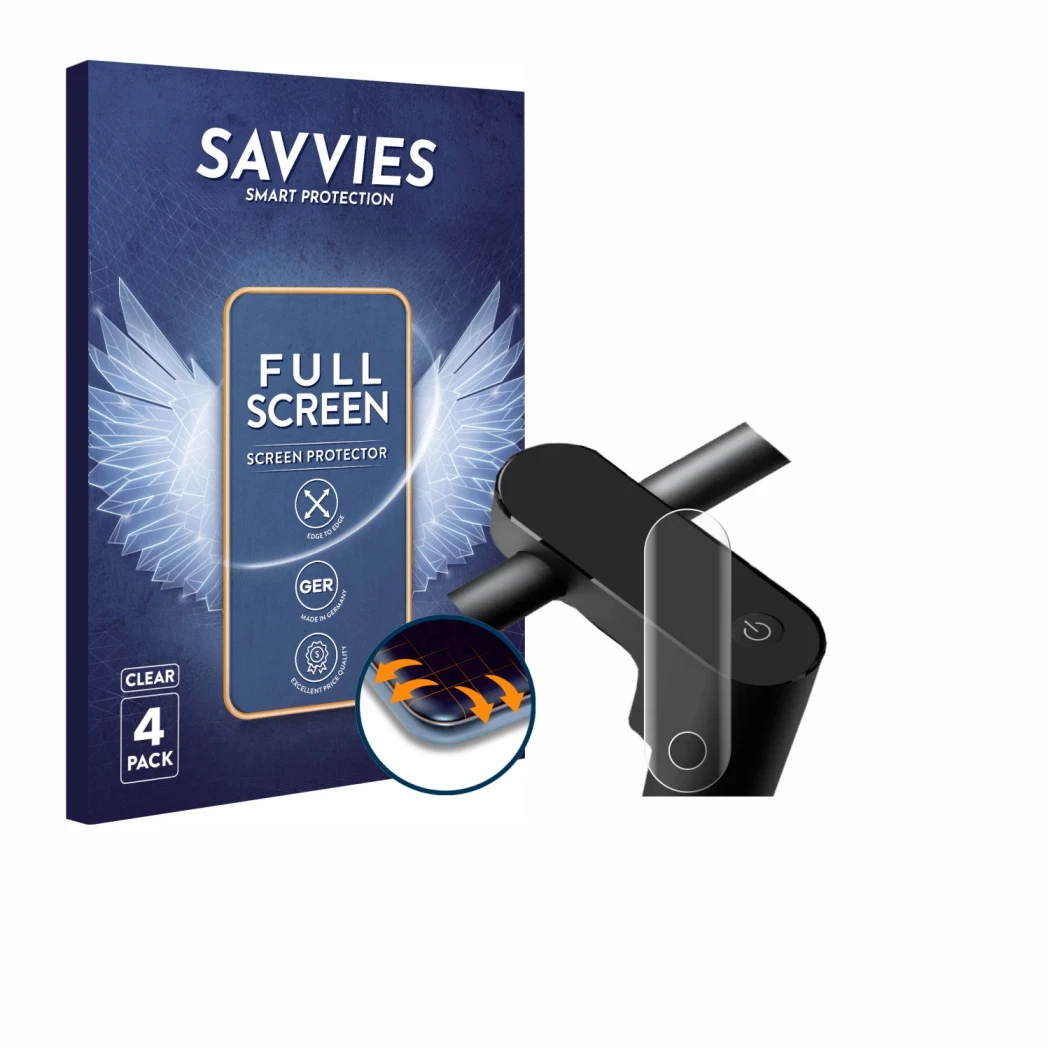 Front side of a product packaging with the brand logo Savvies. Next to it is the device Xiaomi Electronic Scooter 4 Pro Max (2