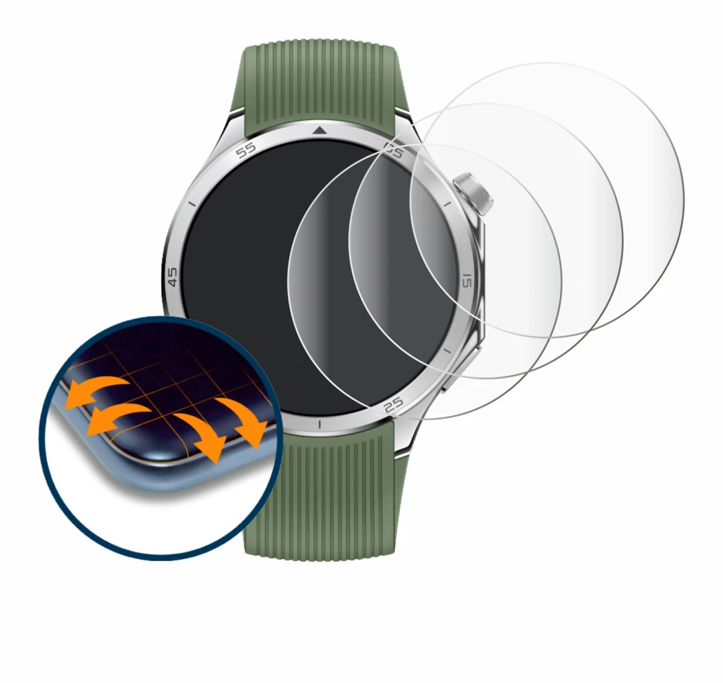 Image of the device OnePlus Watch 3 with a wide variety of screen protectors.