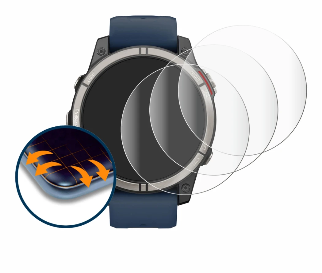 Image of the device Garmin quatix 7 Pro with a wide variety of screen protectors.