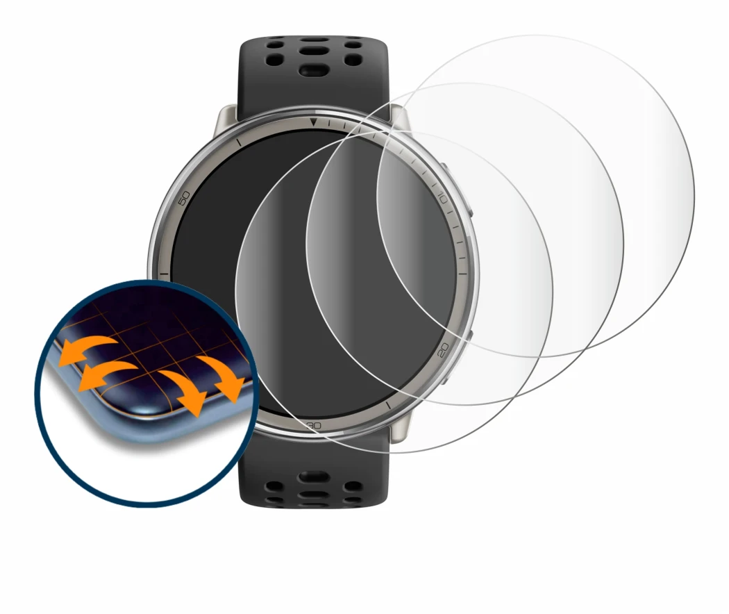 Image of the device Amazfit Active 2 with a wide variety of screen protectors.