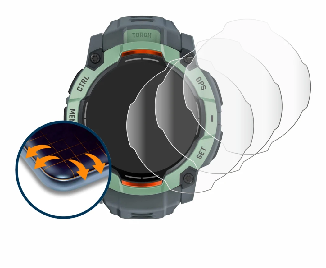 Image of the device Garmin Instinct 3 AMOLED (45 mm) with a wide variety of screen protectors.