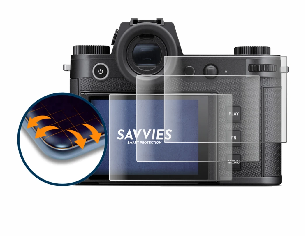 Image of the device Leica SL3-S with a wide variety of screen protectors.