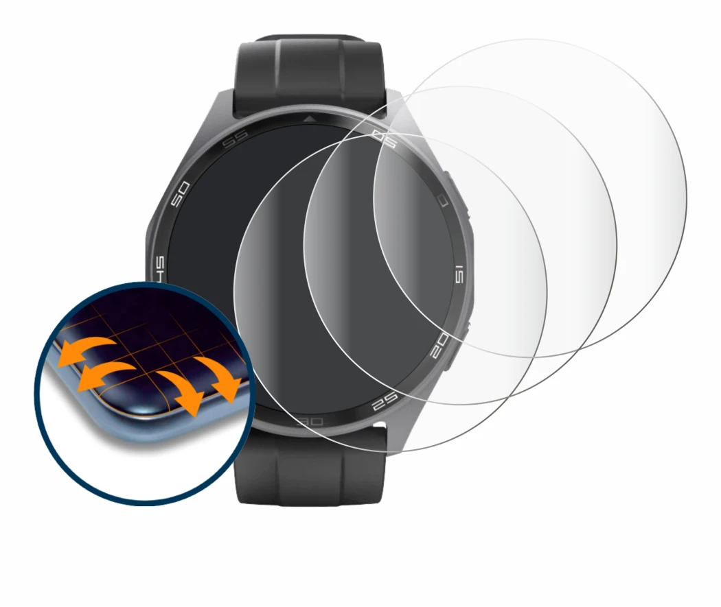 Image of the device Hama Smartwatch 7010 with a wide variety of screen protectors.