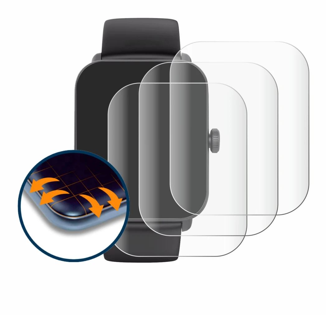 Image of the device Hama Smartwatch 6010 with a wide variety of screen protectors.