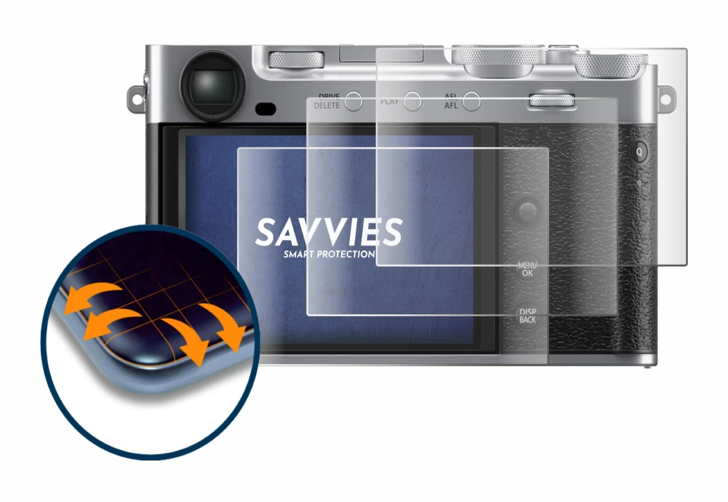 Image of the device Fujifilm X-E5 with a wide variety of screen protectors.