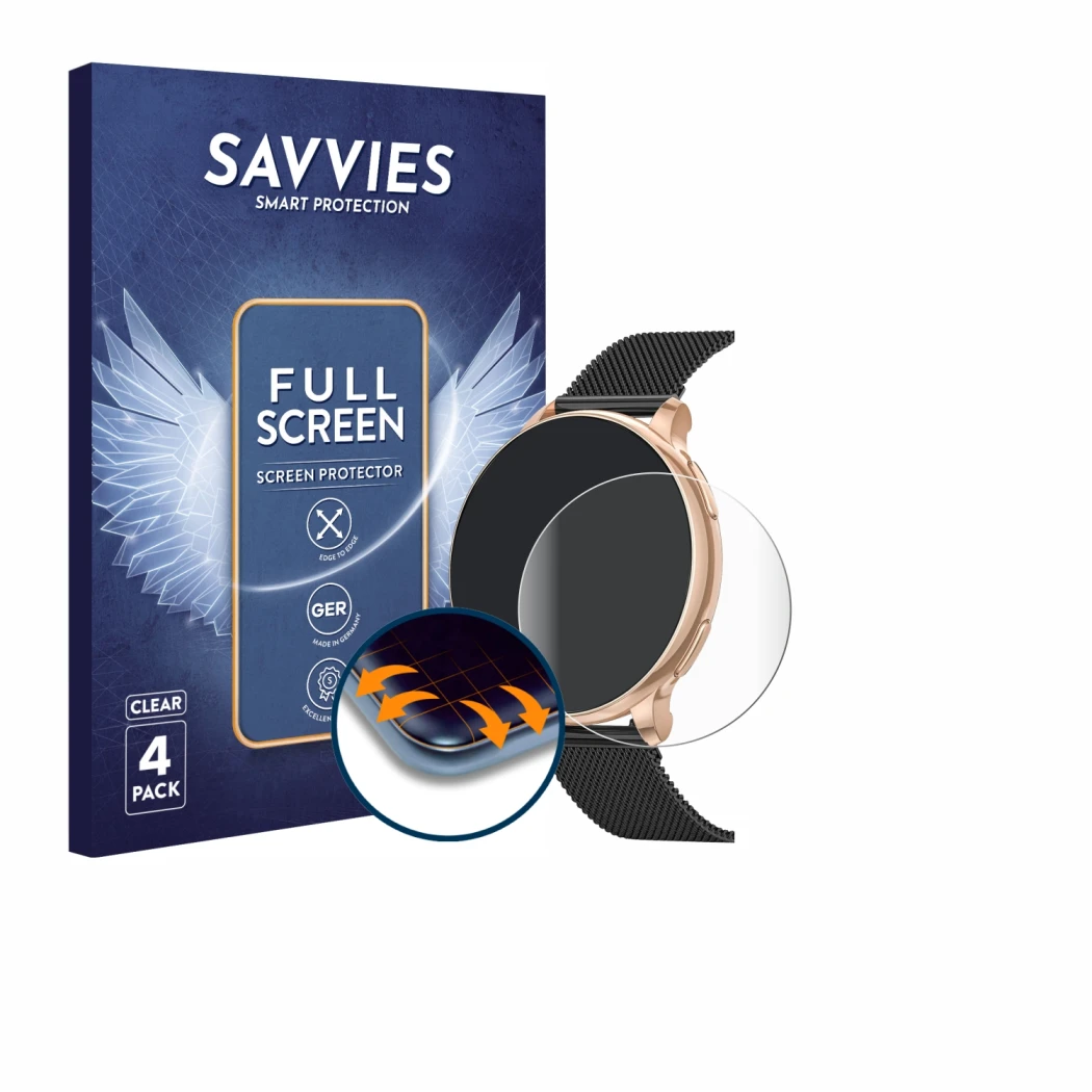 Front side of a product packaging with the brand logo Savvies. Next to it is the device Sanorum G58 1.27