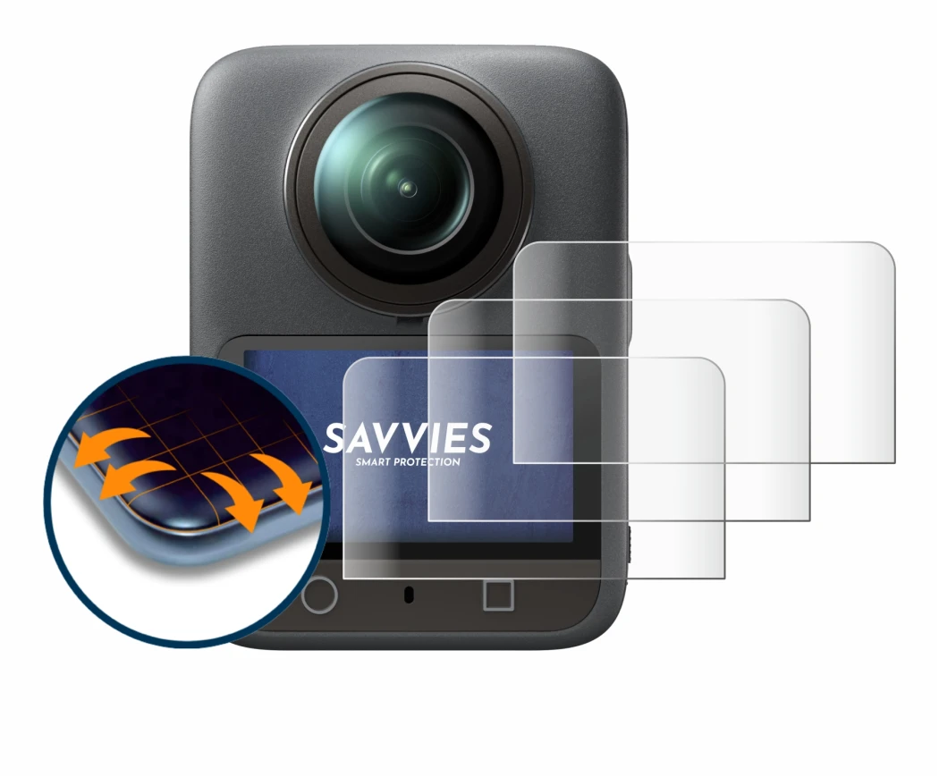 Image of the device DJI Osmo 360 with a wide variety of screen protectors.