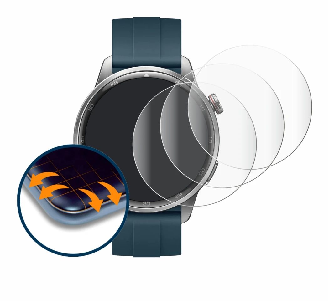 Image of the device realme Watch S2 with a wide variety of screen protectors.