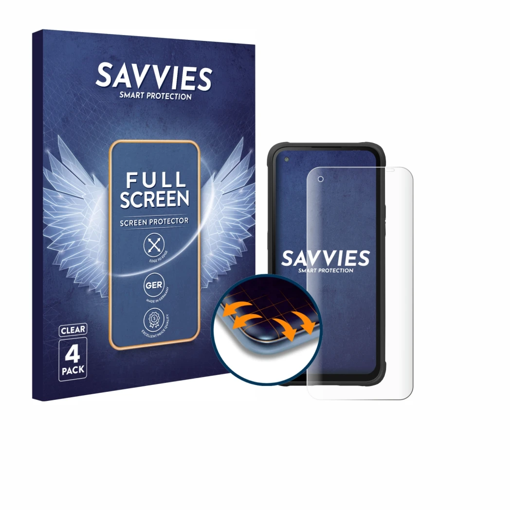 Front side of a product packaging with the brand logo Savvies. Next to it is the device Hammer Blade V 5G shown with the corre
