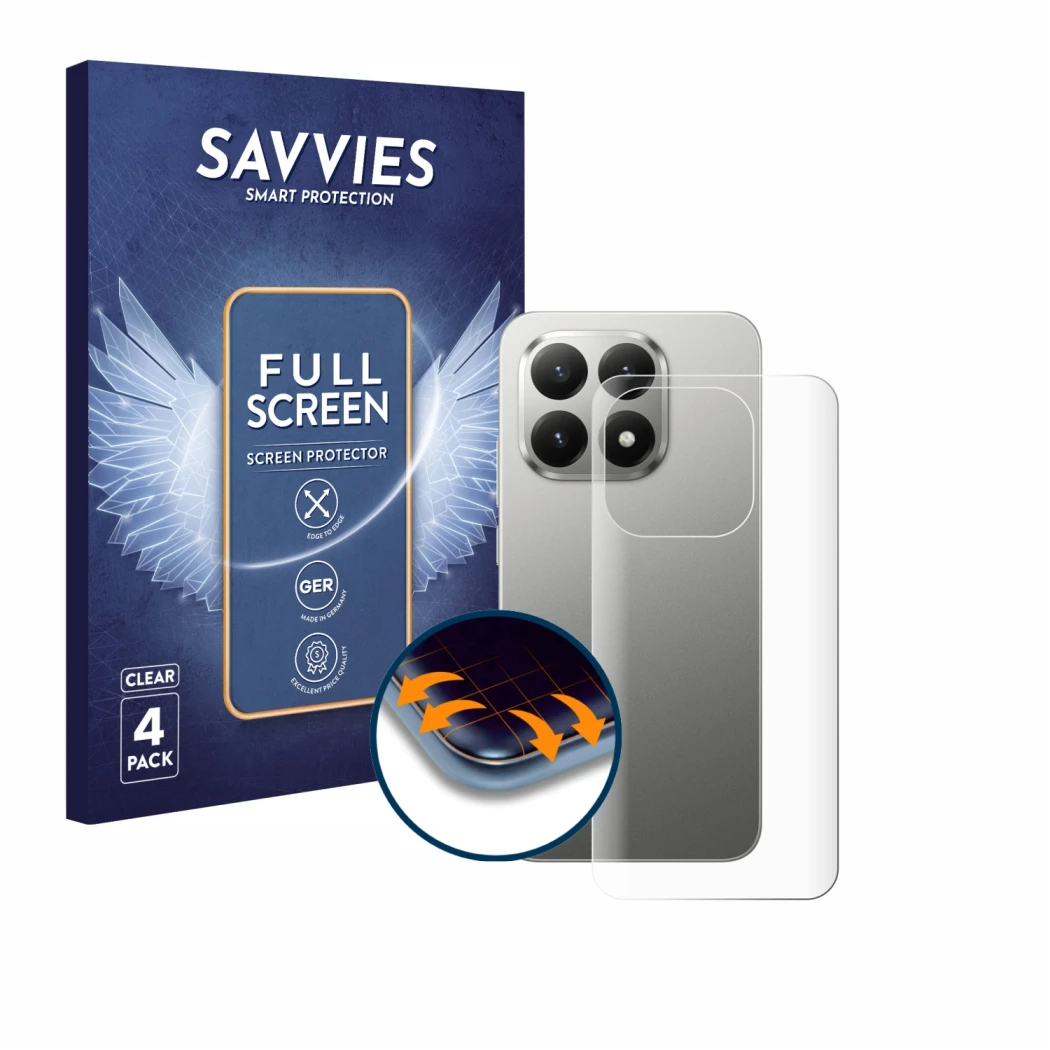 Front side of a product packaging with the brand logo Savvies. Next to it is the device Xiaomi 15T (Back) shown with the corre
