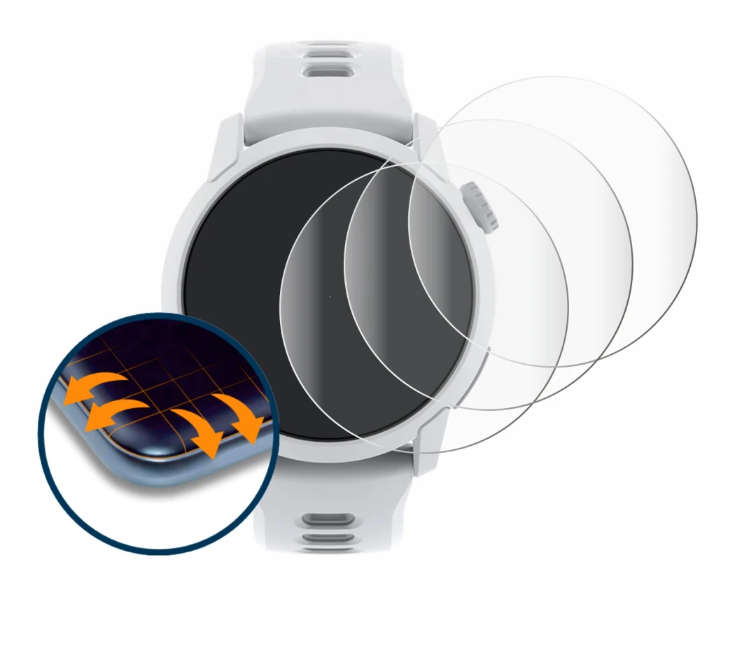 Image of the device Coros Pace 4 with a wide variety of screen protectors.