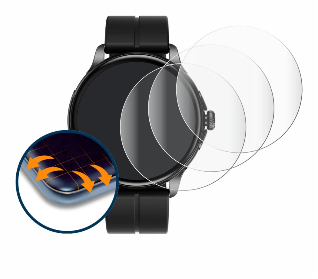Image of the device HMD Watch X1 with a wide variety of screen protectors.