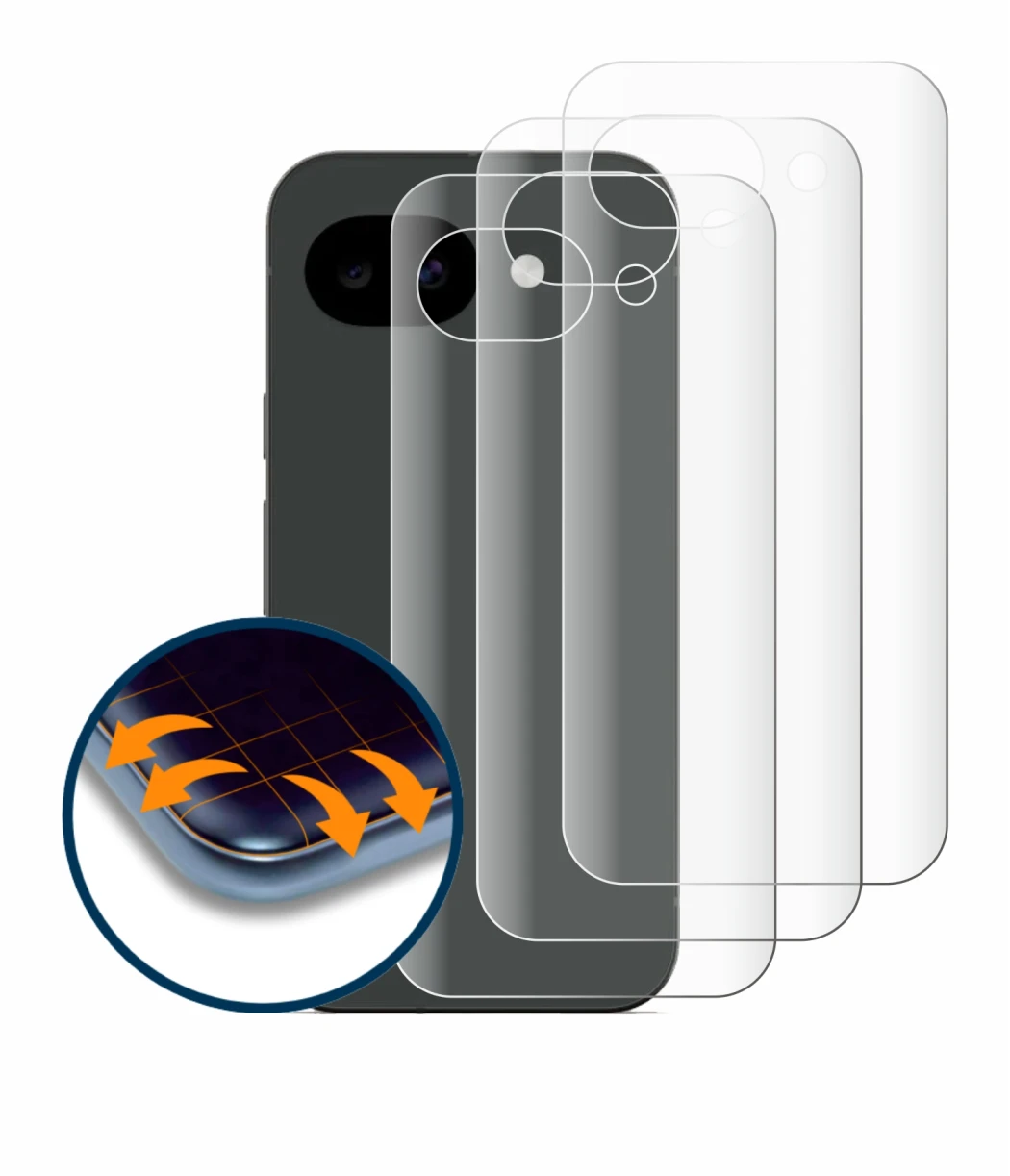 Image of the device Google Pixel 10a (Back) with a wide variety of screen protectors.