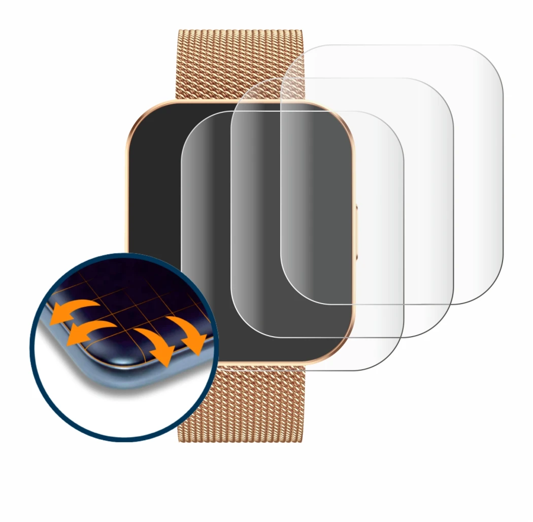 Image of the device Levowatch TINY with a wide variety of screen protectors.