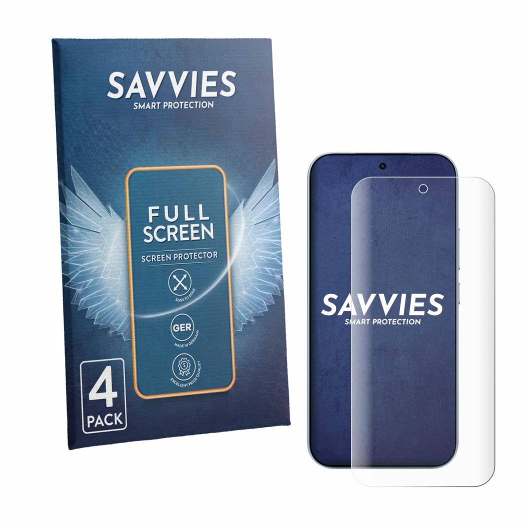 Front side of a product packaging with the brand logo Savvies. Next to it is the device Xiaomi 17T shown with the correspondin