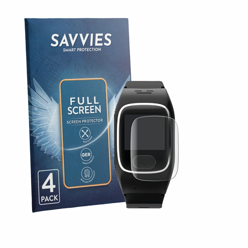 Front side of a product packaging with the brand logo Savvies. Next to it is the device James B8 shown with the corresponding 