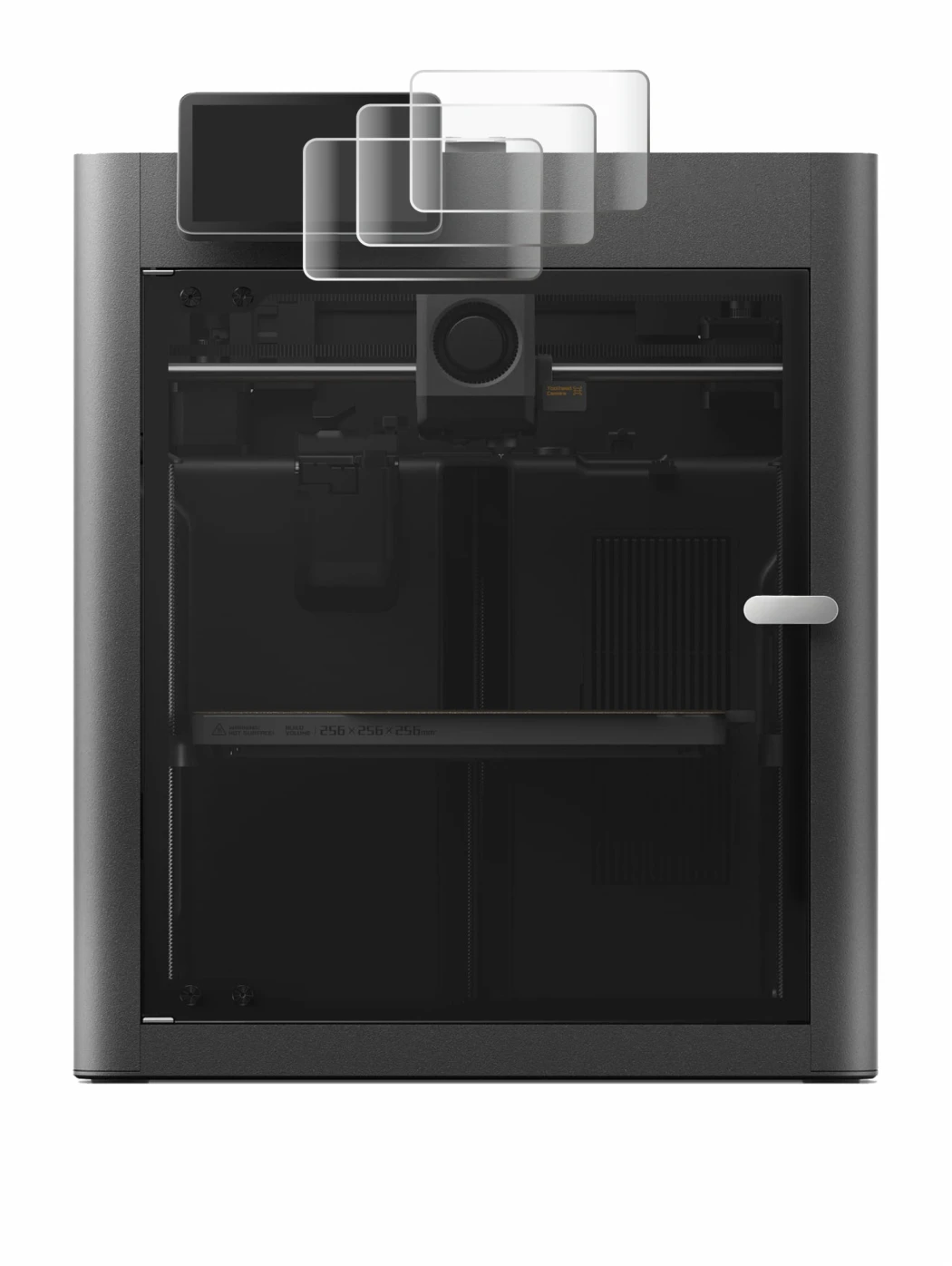 Image of the device Bambu Lab X2D with a wide variety of screen protectors.