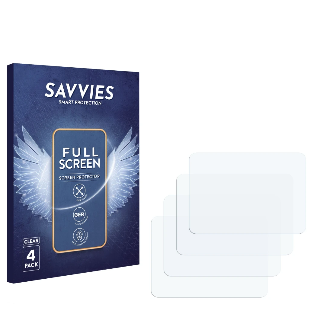 Front side of a product packaging with the brand logo Savvies. Next to it is the corresponding screen protector.