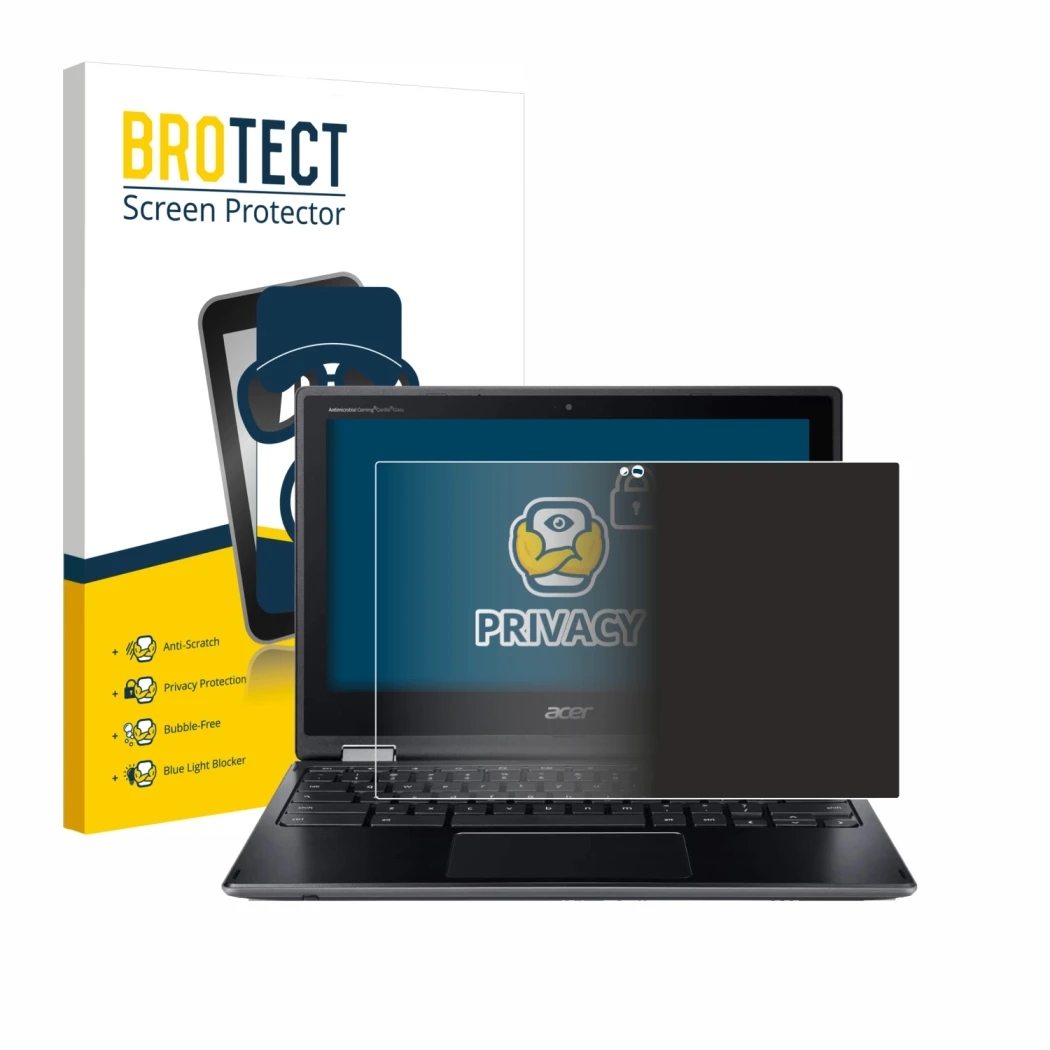 Front side of a product packaging with the brand logo BROTECT. Next to it is the device Acer Chromebook Spin 511 R752TN-C5P0 s