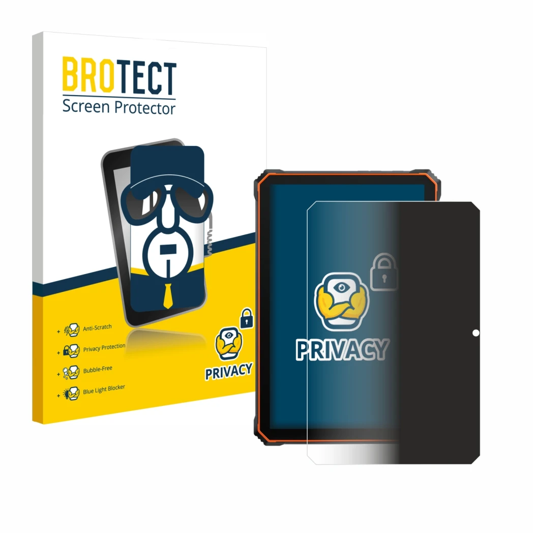 Front side of a product packaging with the brand logo BROTECT. Next to it is the device Blackview Active 6 shown with the corr