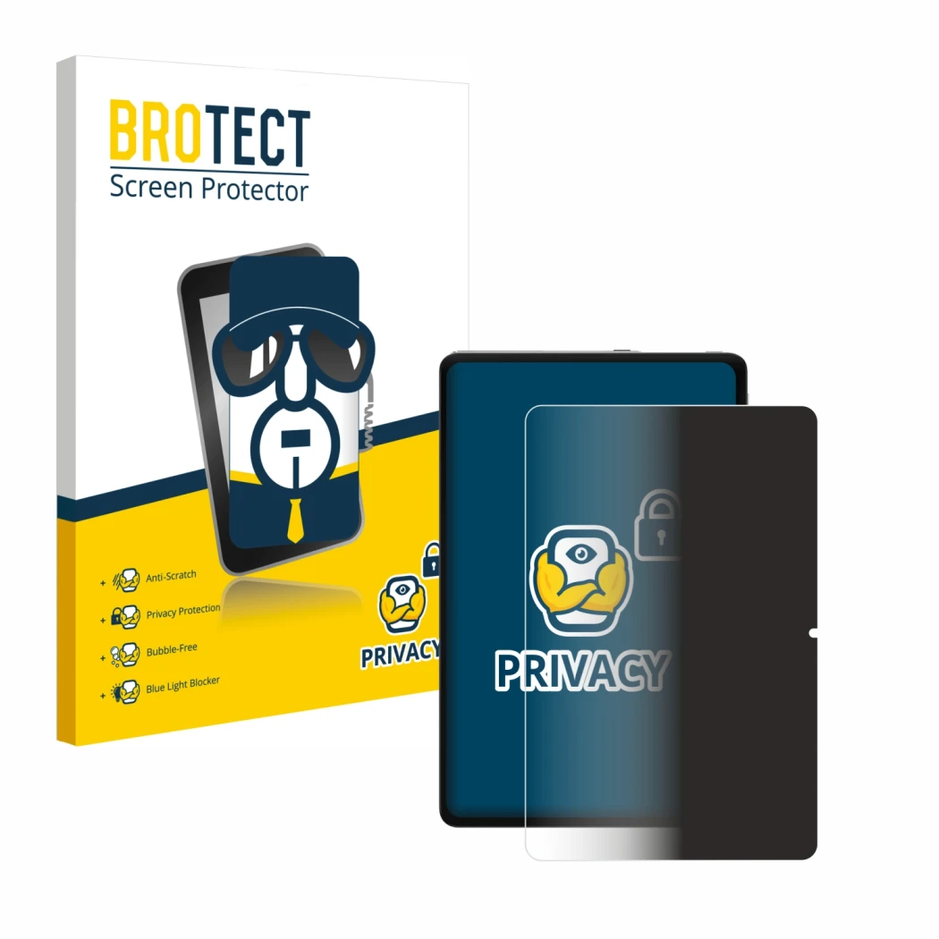 Front side of a product packaging with the brand logo BROTECT. Next to it is the device Xiaomi Redmi Pad Pro shown with the co