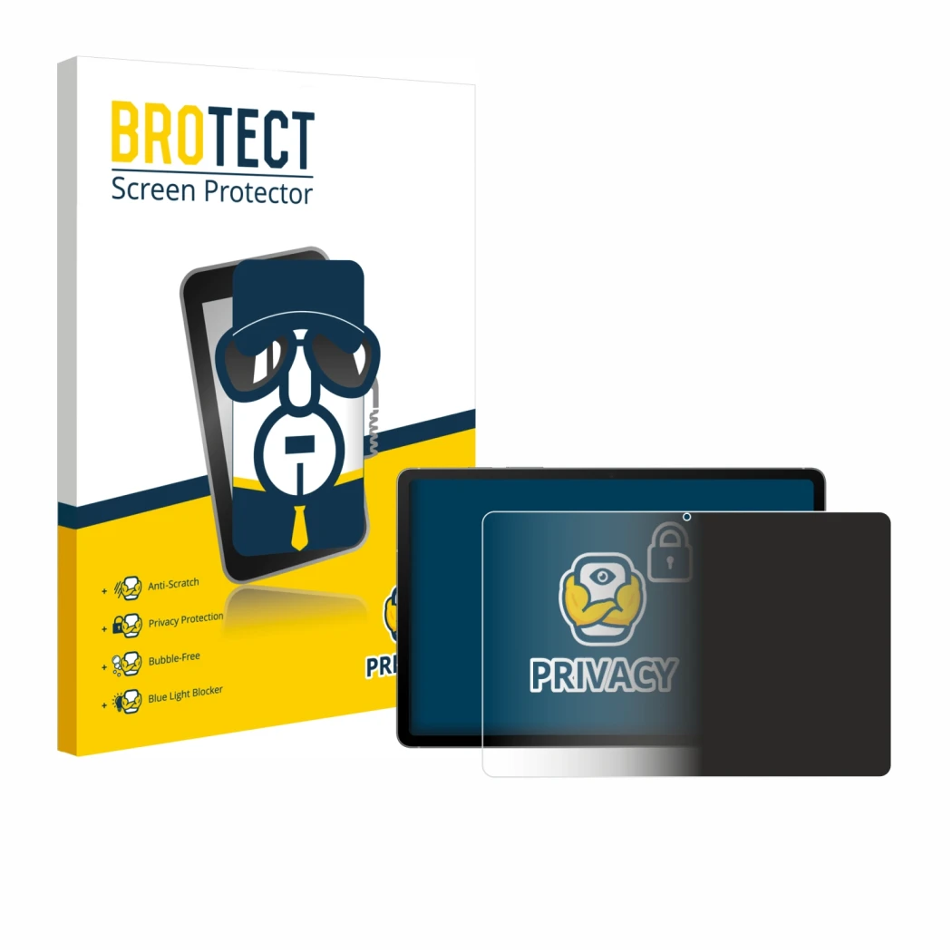 Front side of a product packaging with the brand logo BROTECT. Next to it is the device Samsung Galaxy Tab S10 FE WiFi shown w