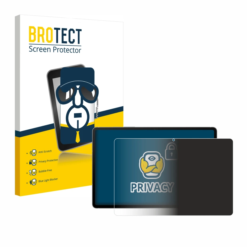 Front side of a product packaging with the brand logo BROTECT. Next to it is the device Samsung Galaxy Tab S10 FE 5G shown wit