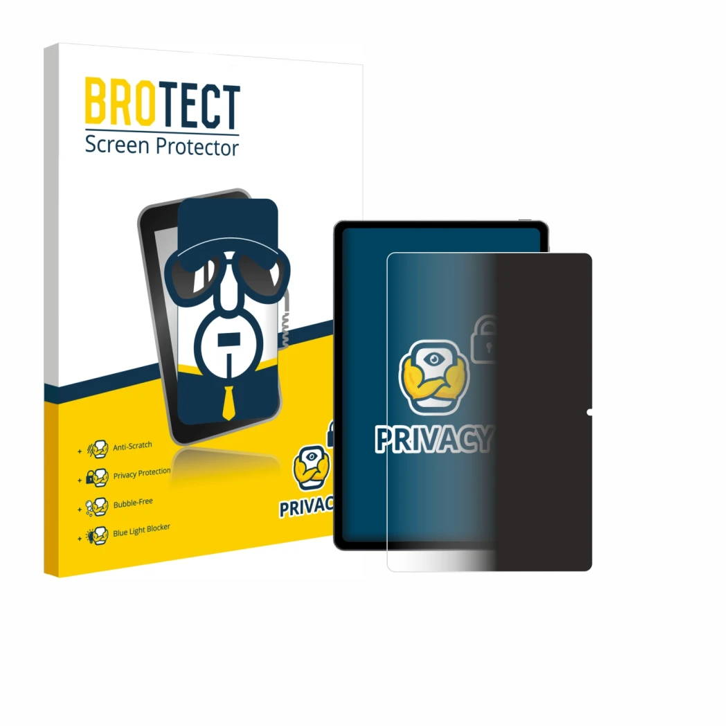 Front side of a product packaging with the brand logo BROTECT. Next to it is the device Xiaomi Redmi Pad SE 11 shown with the 