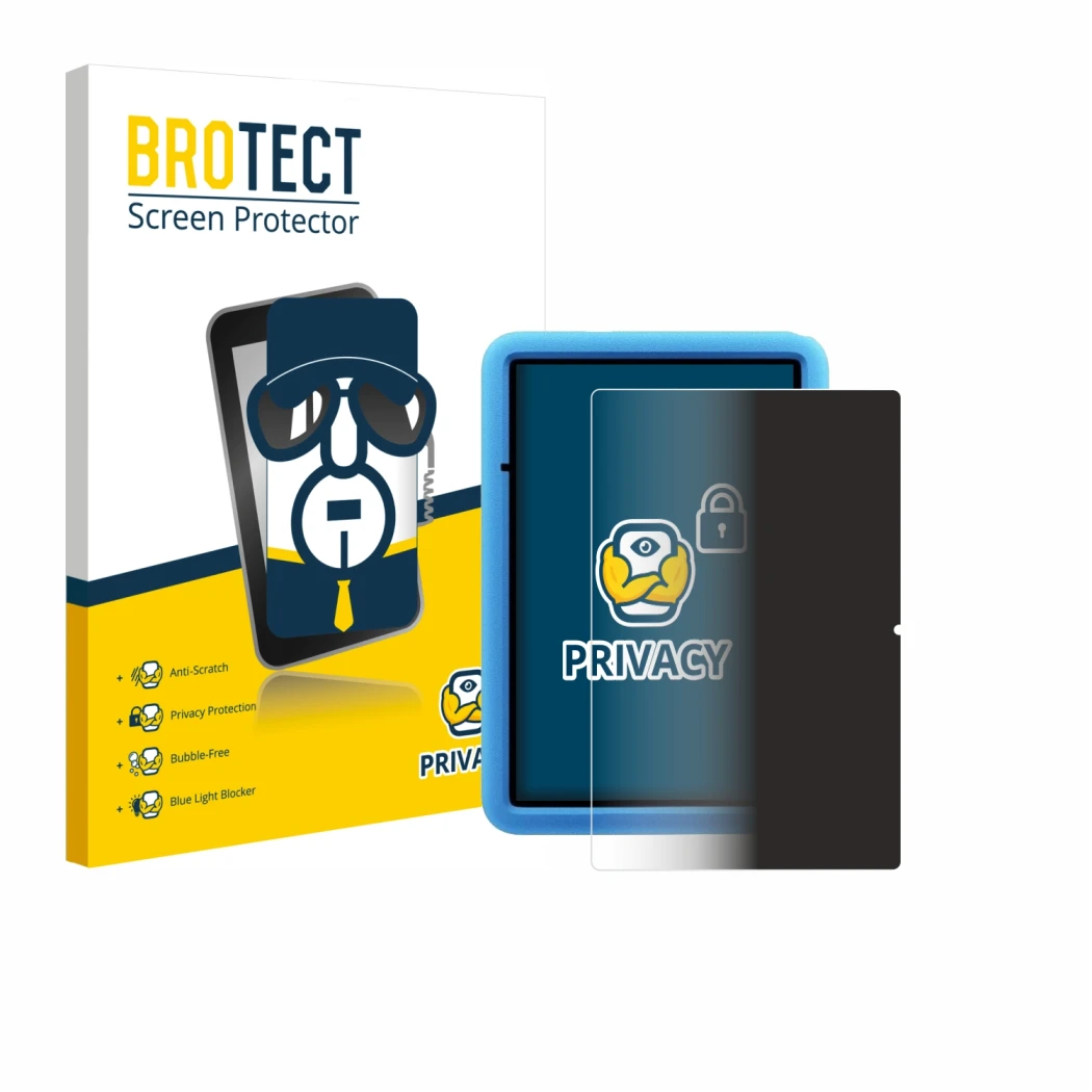 Front side of a product packaging with the brand logo BROTECT. Next to it is the device Blackview Tab 60 Pro Kids 10.1