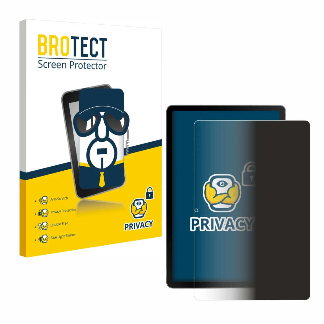 Front side of a product packaging with the brand logo BROTECT. Next to it is the device Samsung Galaxy Tab S10 Lite (portrait)