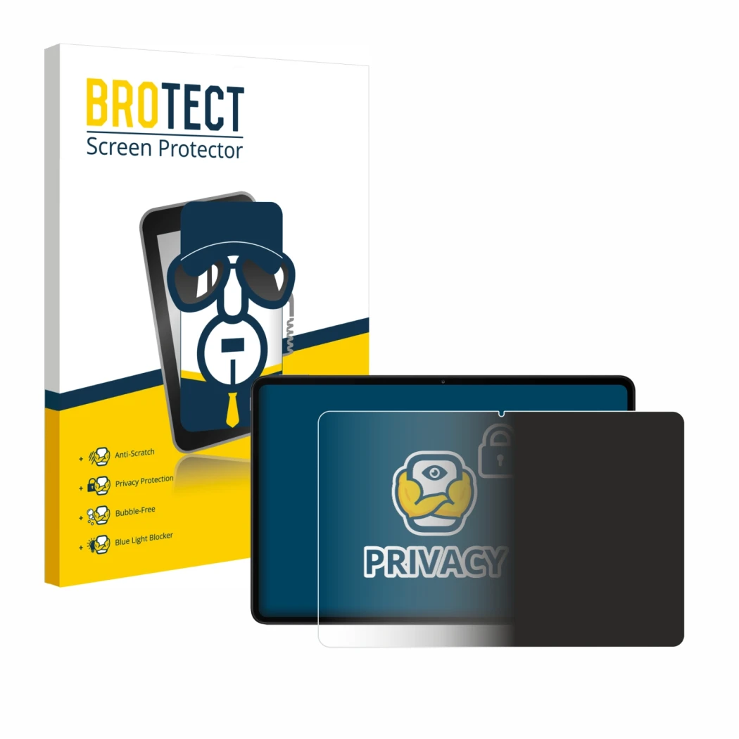 Front side of a product packaging with the brand logo BROTECT. Next to it is the device Xiaomi Redmi Pad 2 Pro (Landscape) sho