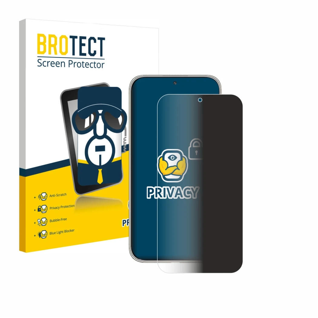 Front side of a product packaging with the brand logo BROTECT. Next to it is the device Huawei Mate 70 Air shown with the corr