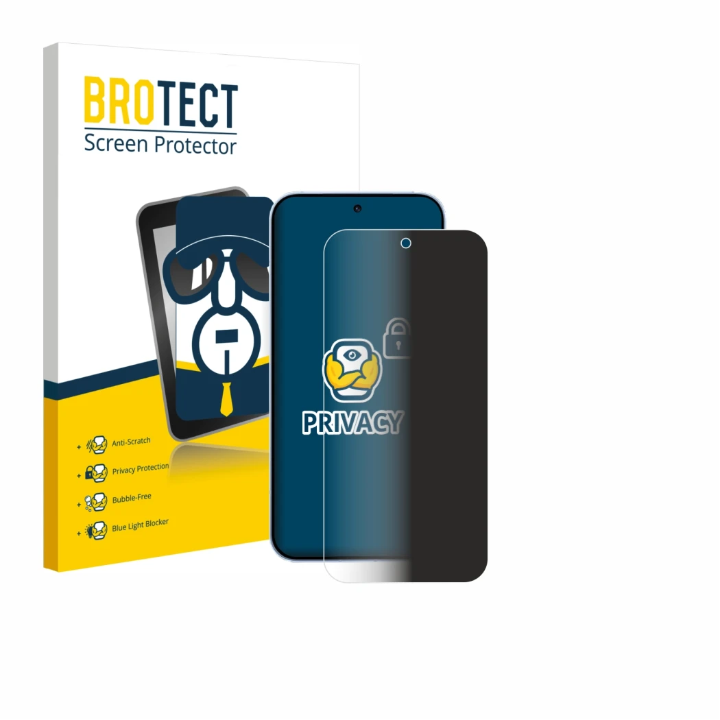 Front side of a product packaging with the brand logo BROTECT. Next to it is the device Oppo Reno 15 shown with the correspond