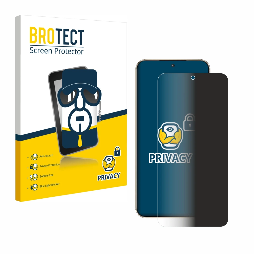 Front side of a product packaging with the brand logo BROTECT. Next to it is the device Honor Magic 8 Lite shown with the corr