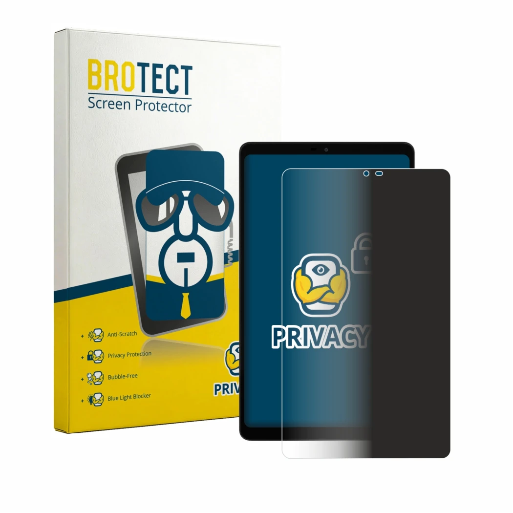 Front side of a product packaging with the brand logo BROTECT. Next to it is the device Alldocube iPlay 60 mini shown with the