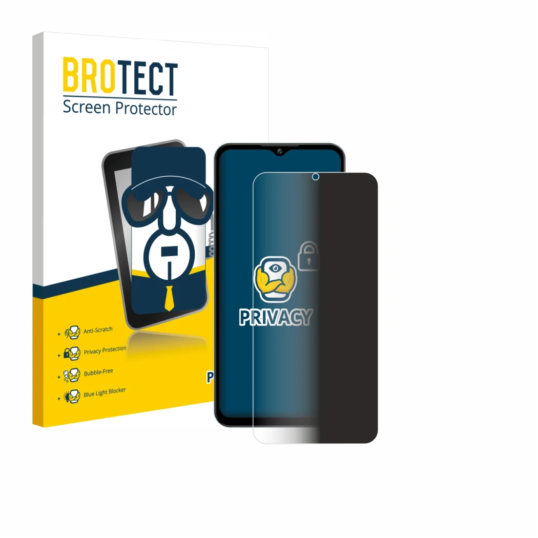 Front side of a product packaging with the brand logo BROTECT. Next to it is the device Oukitel C5 6,52