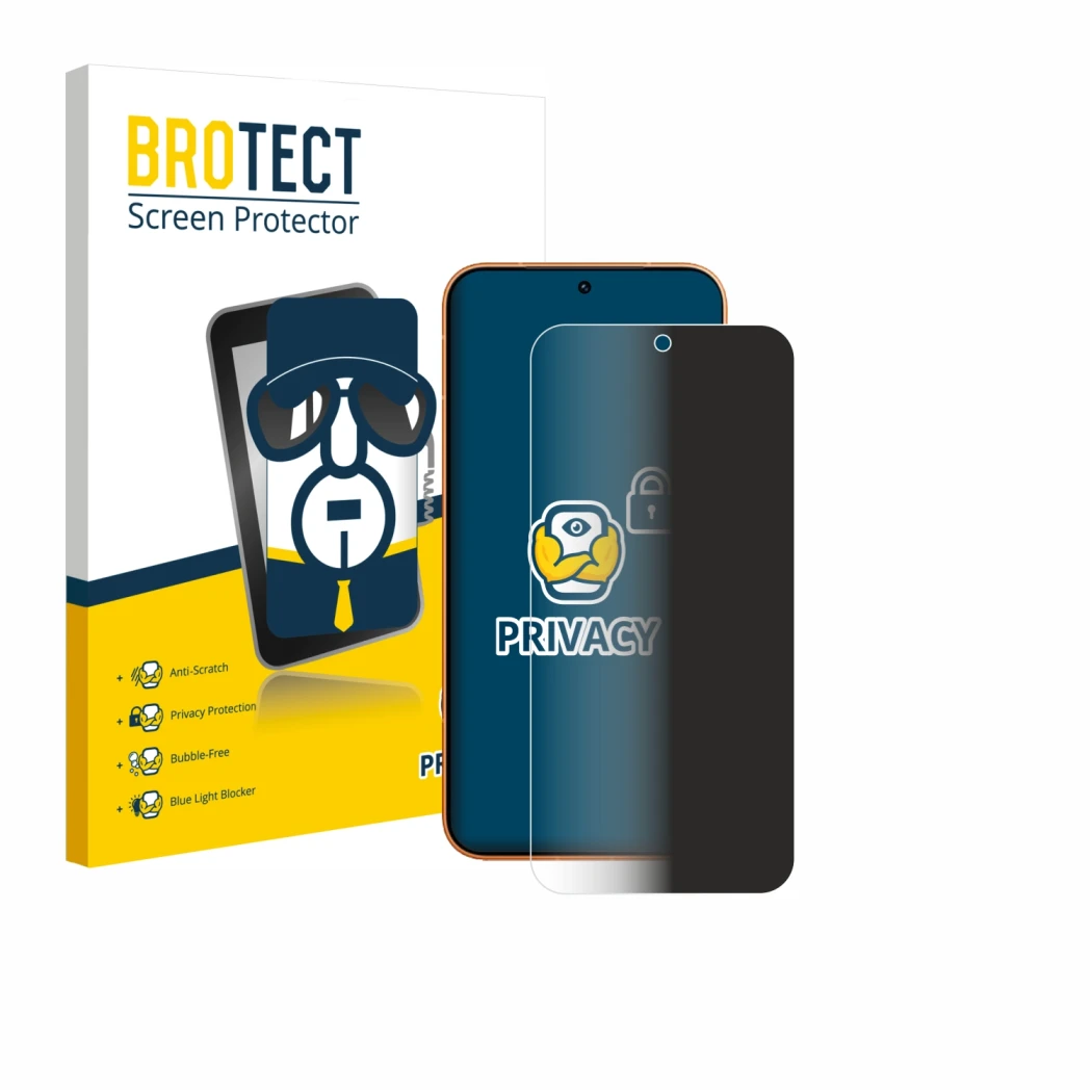 Front side of a product packaging with the brand logo BROTECT. Next to it is the device Honor Magic 8 Pro Lite shown with the 