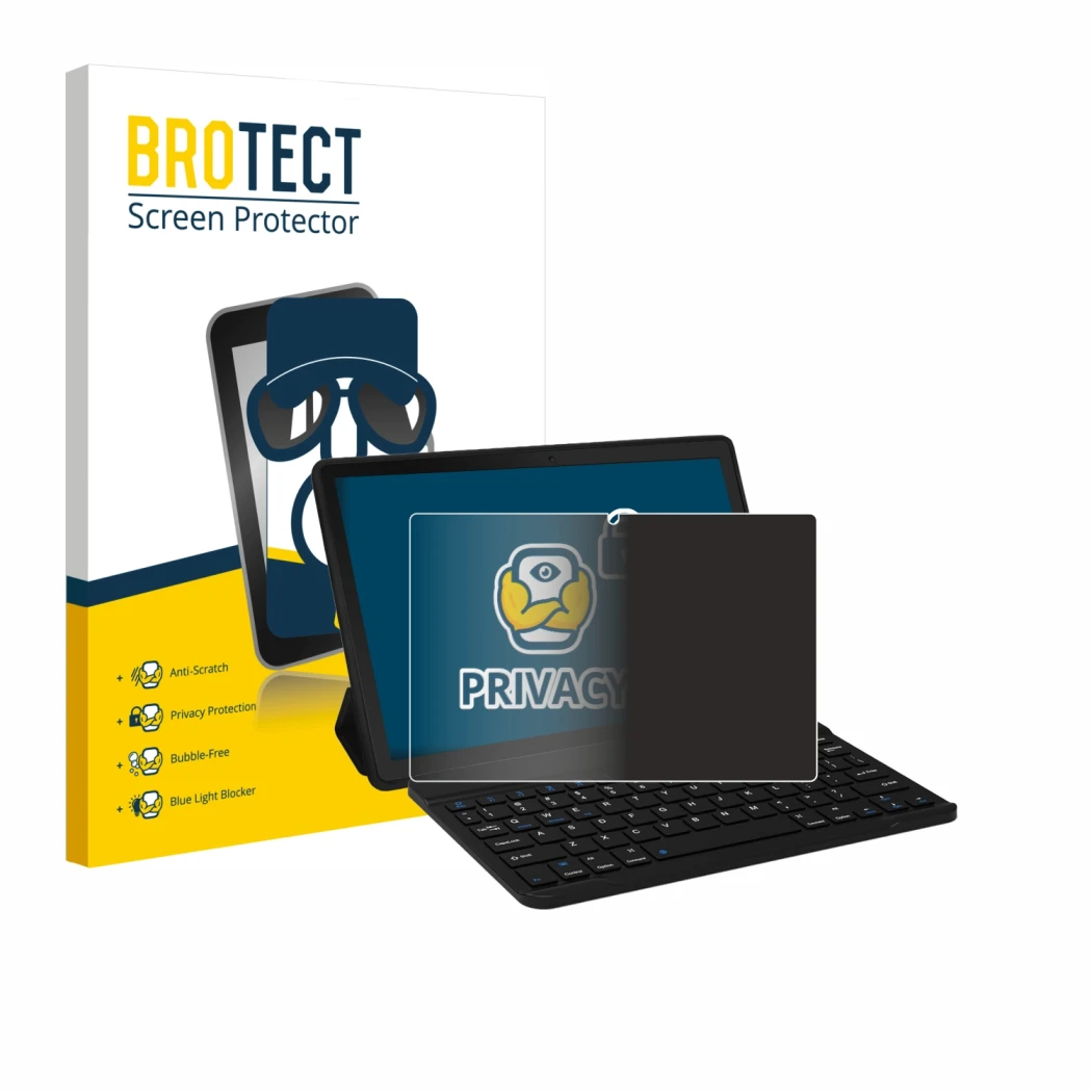 Front side of a product packaging with the brand logo BROTECT. Next to it is the device Laptok YXPA7LBK 11