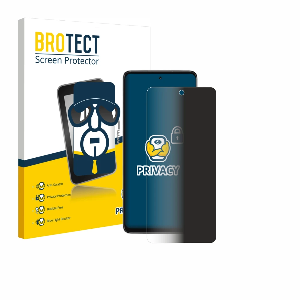 Front side of a product packaging with the brand logo BROTECT. Next to it is the device Oppo A5x 4G shown with the correspondi