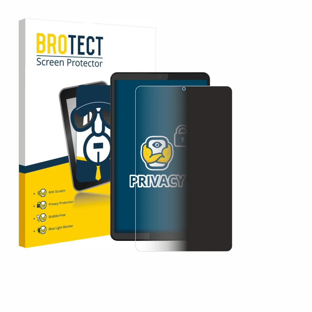 Front side of a product packaging with the brand logo BROTECT. Next to it is the device Barnes & Noble Nook Reading Tablet 8.7