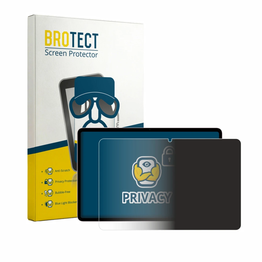 Front side of a product packaging with the brand logo BROTECT. Next to it is the device Honor Pad 20 shown with the correspond