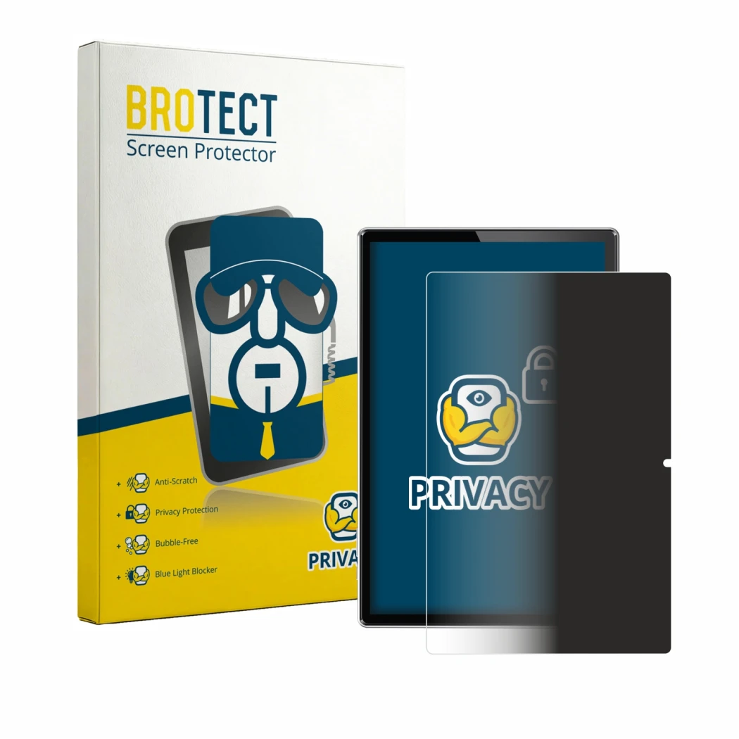 Front side of a product packaging with the brand logo BROTECT. Next to it is the device Simplori T18 shown with the correspond