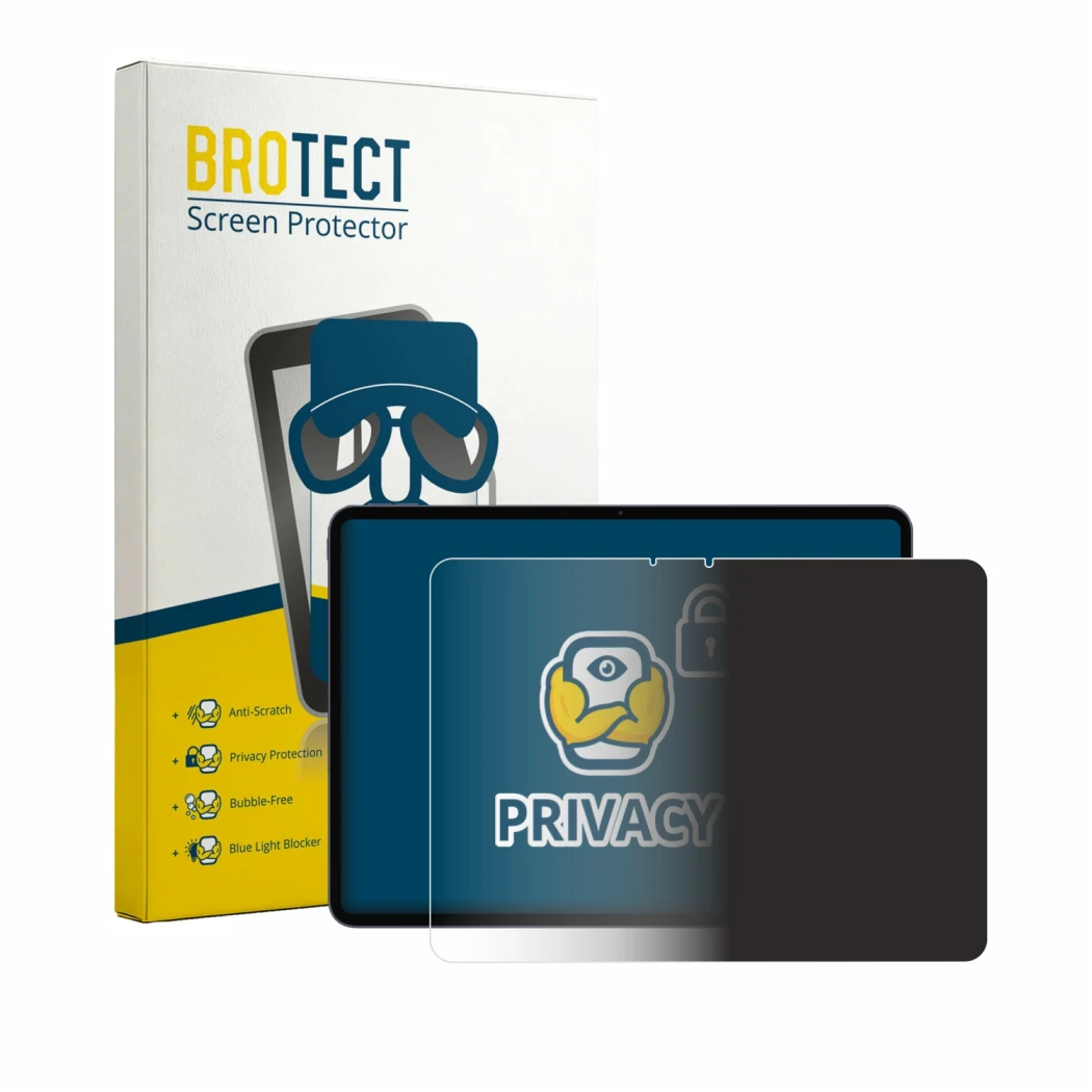 Front side of a product packaging with the brand logo BROTECT. Next to it is the device OnePlus Pad 3 Pro shown with the corre