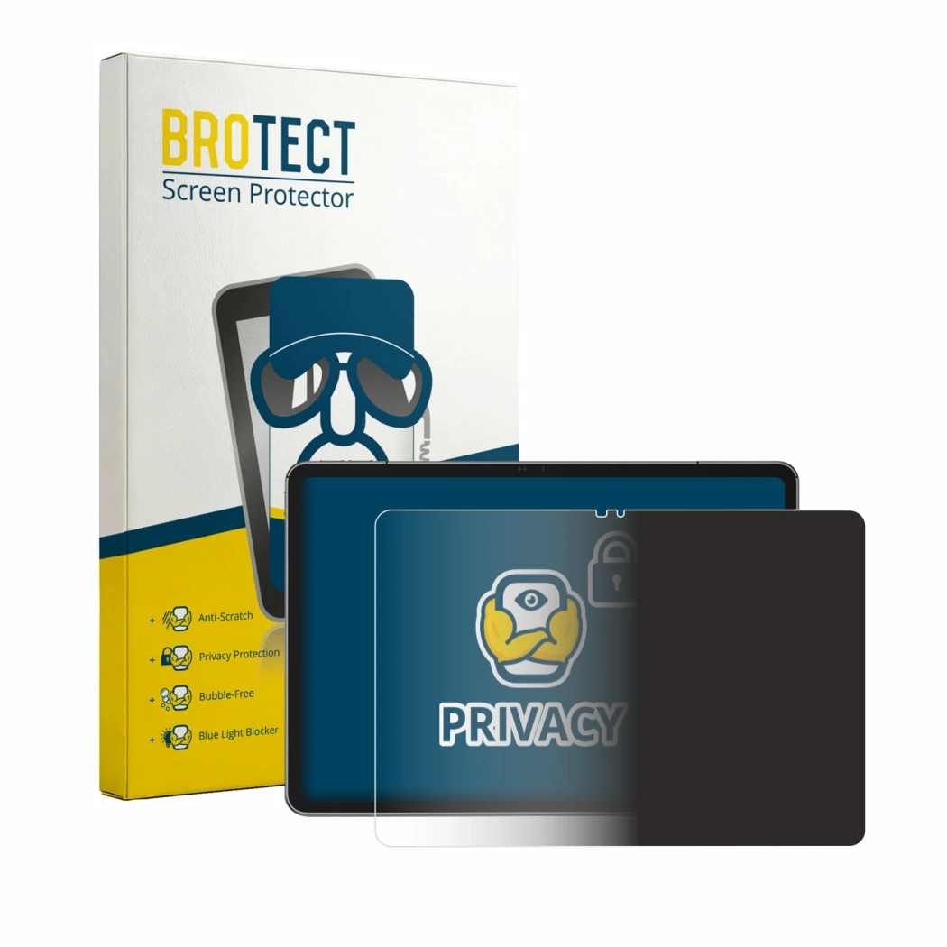 Front side of a product packaging with the brand logo BROTECT. Next to it is the device Ulefone Tab A12 Pro shown with the cor