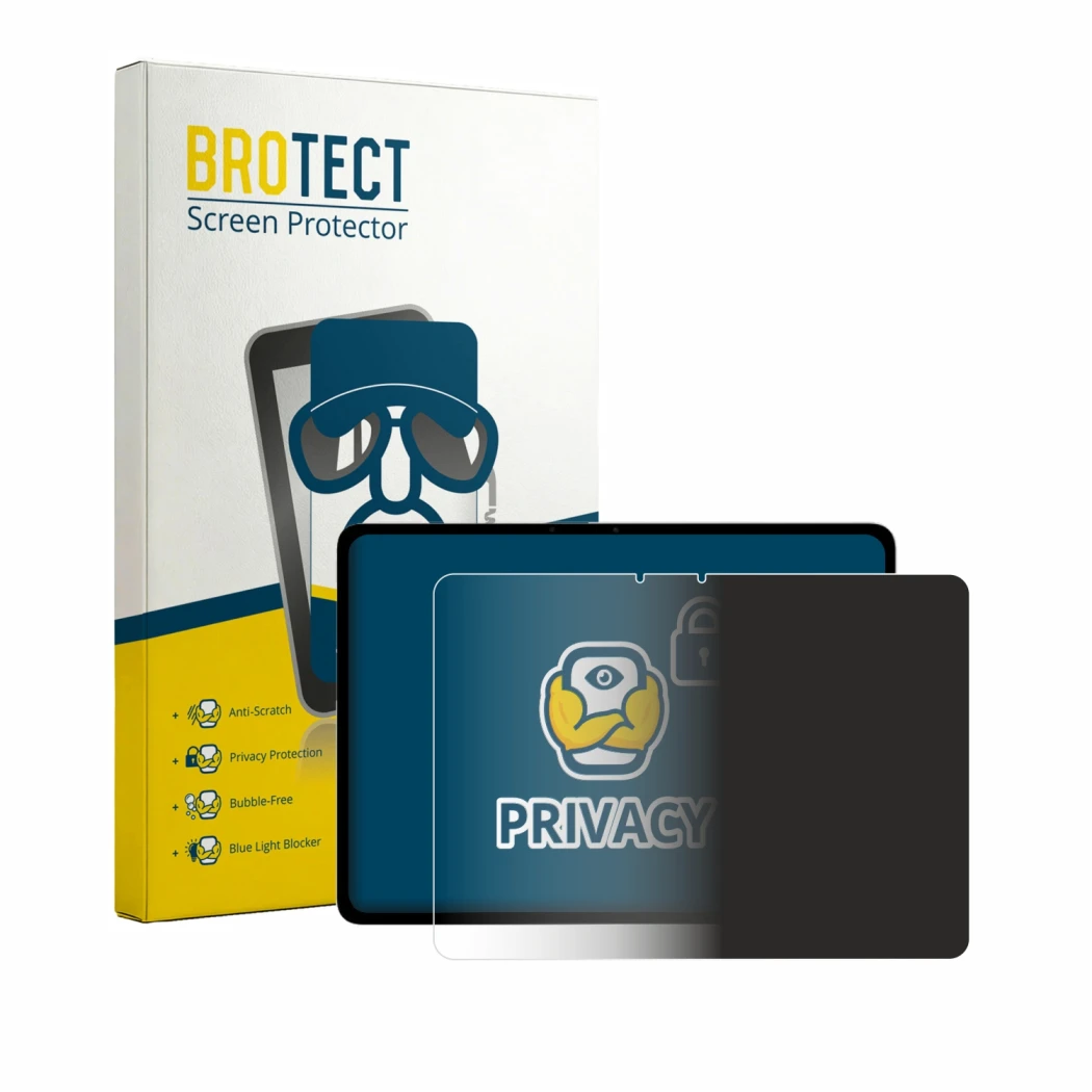 Front side of a product packaging with the brand logo BROTECT. Next to it is the device Vivo iQOO Pad 5c shown with the corres