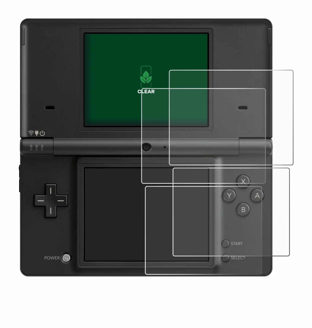 Image of the device Nintendo DSi with a wide variety of screen protectors.