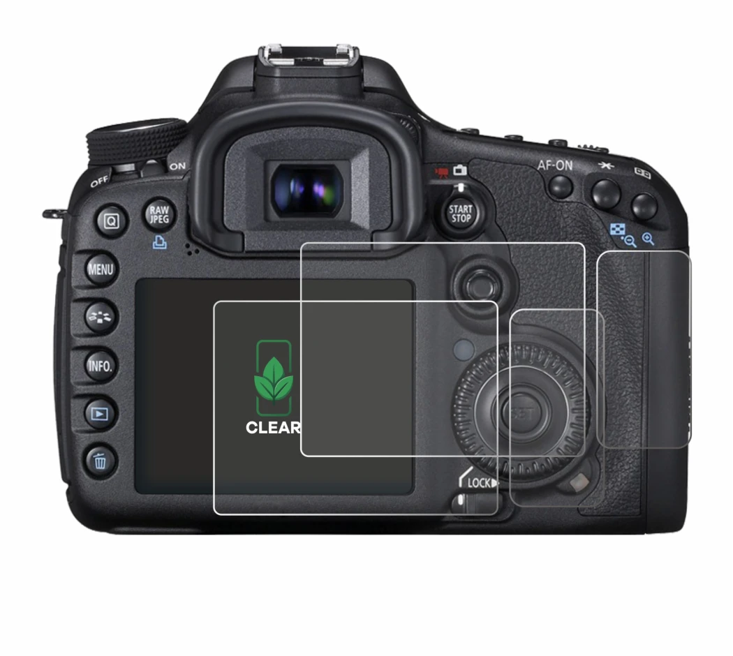 Image of the device Canon EOS 7D with a wide variety of screen protectors.